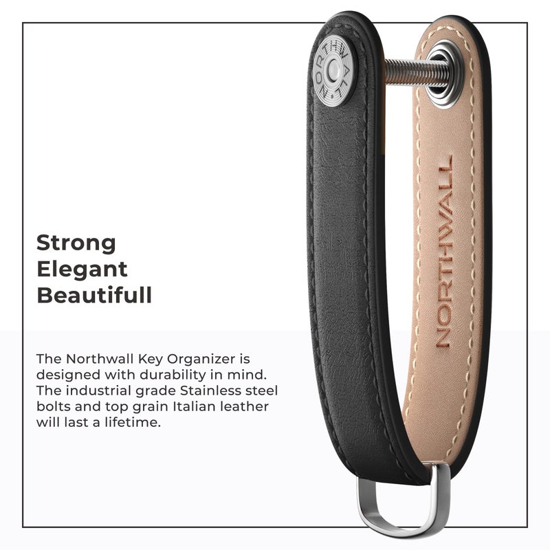 Northwall Leather Key Organizer â€“ Minimalist Pocket Key Holder for Men and Women â€“ Holds Up to 7 Keys with Secure Locking Mechanismâ€“ Durable Vegetable Tanned Leather Keychain Accessory Black - Image 2